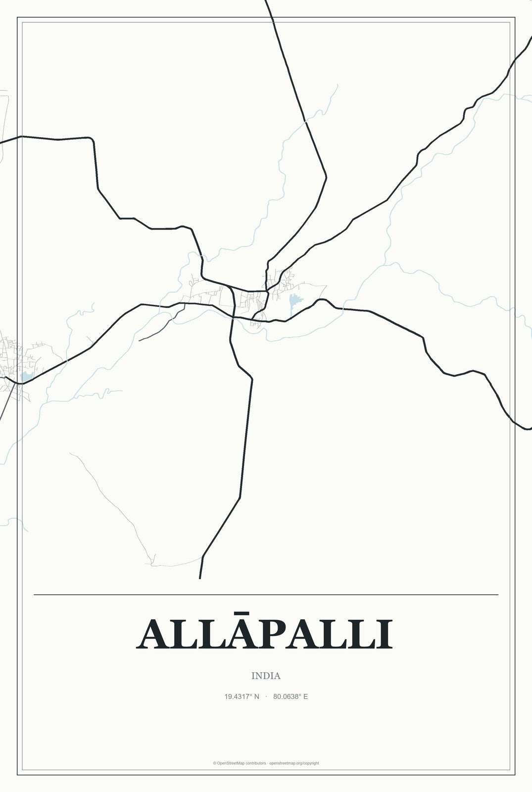 Allāpalli, India City Map Aluminum Sign in Gallery Air style