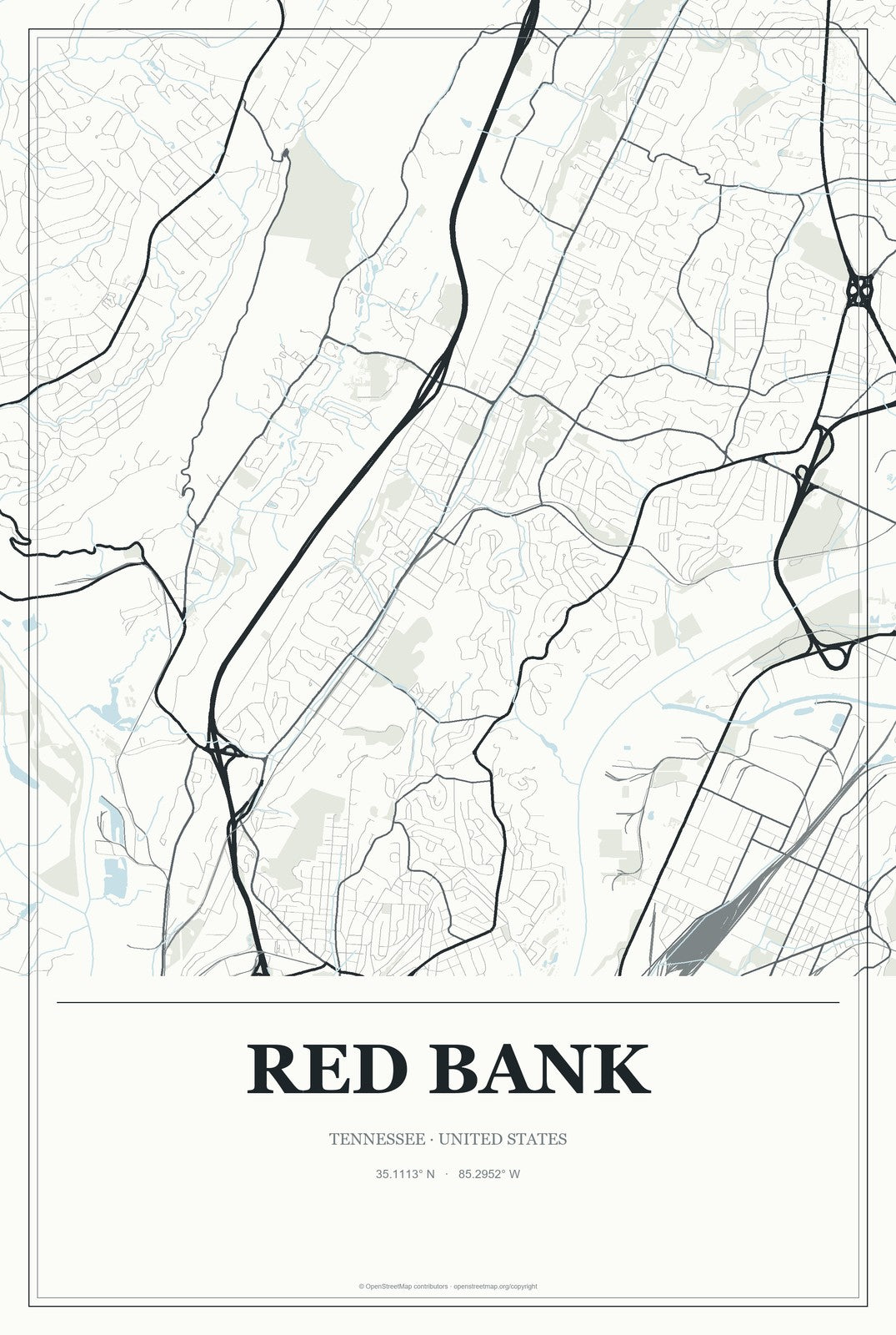 Red Bank, Tennessee City Map Aluminum Sign in Gallery Air style