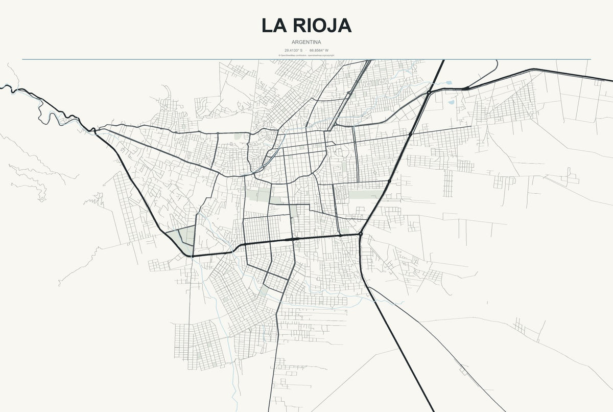 La Rioja, Argentina City Map Aluminum Sign in Headline Atlas style