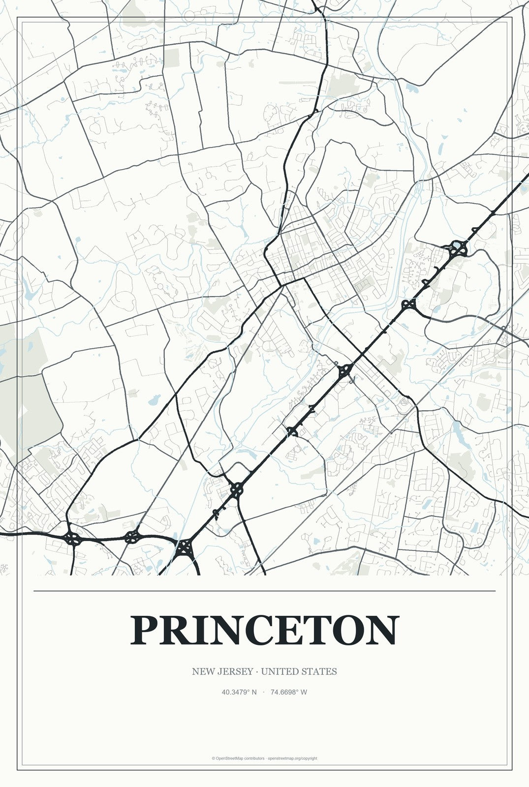 Princeton, New Jersey City Map Aluminum Sign in Gallery Air style