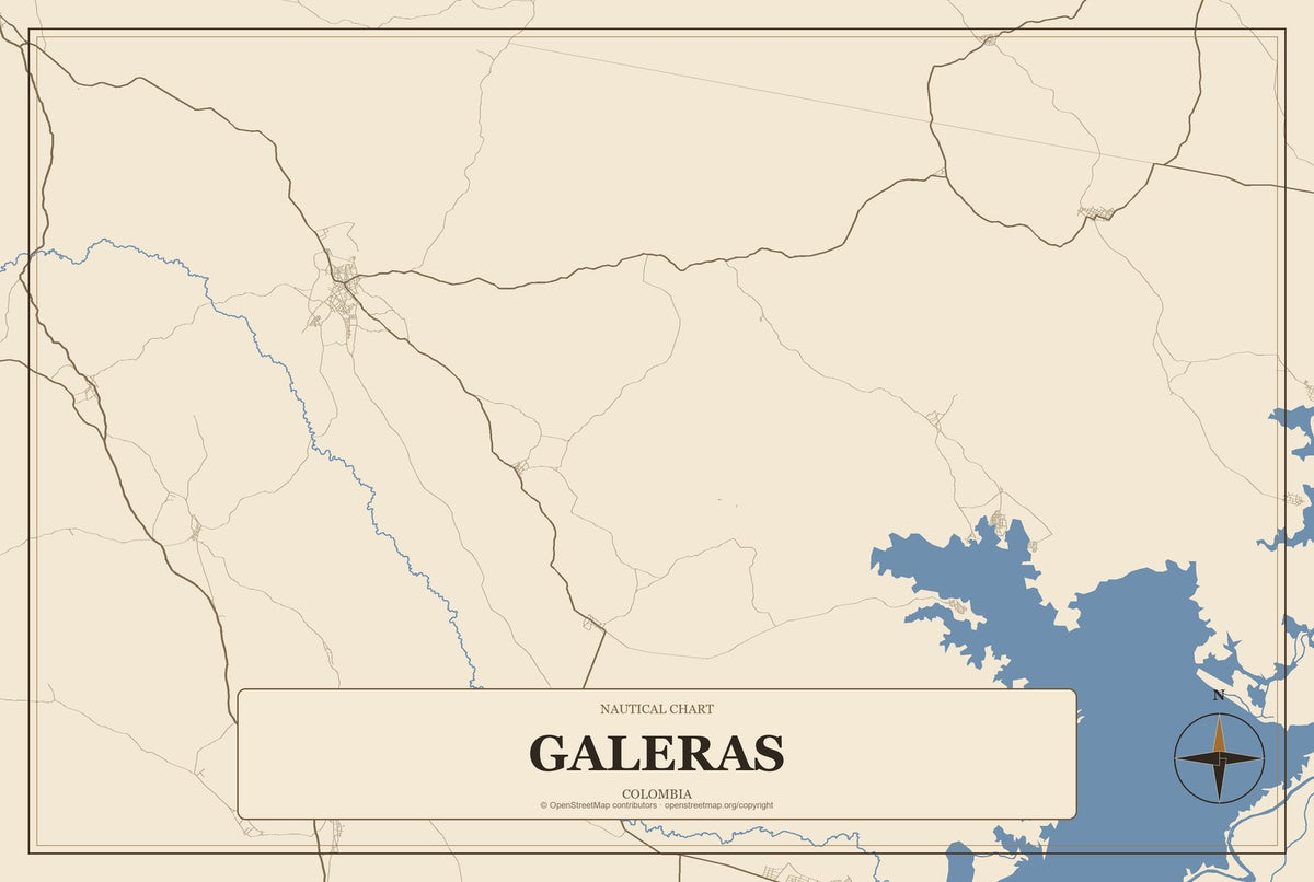 Galeras, Colombia City Map Aluminum Sign in Heritage Nautical style