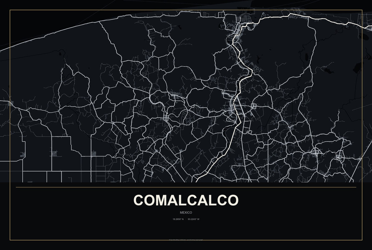 Comalcalco, Mexico City Map Aluminum Sign in Metropolitan Noir style