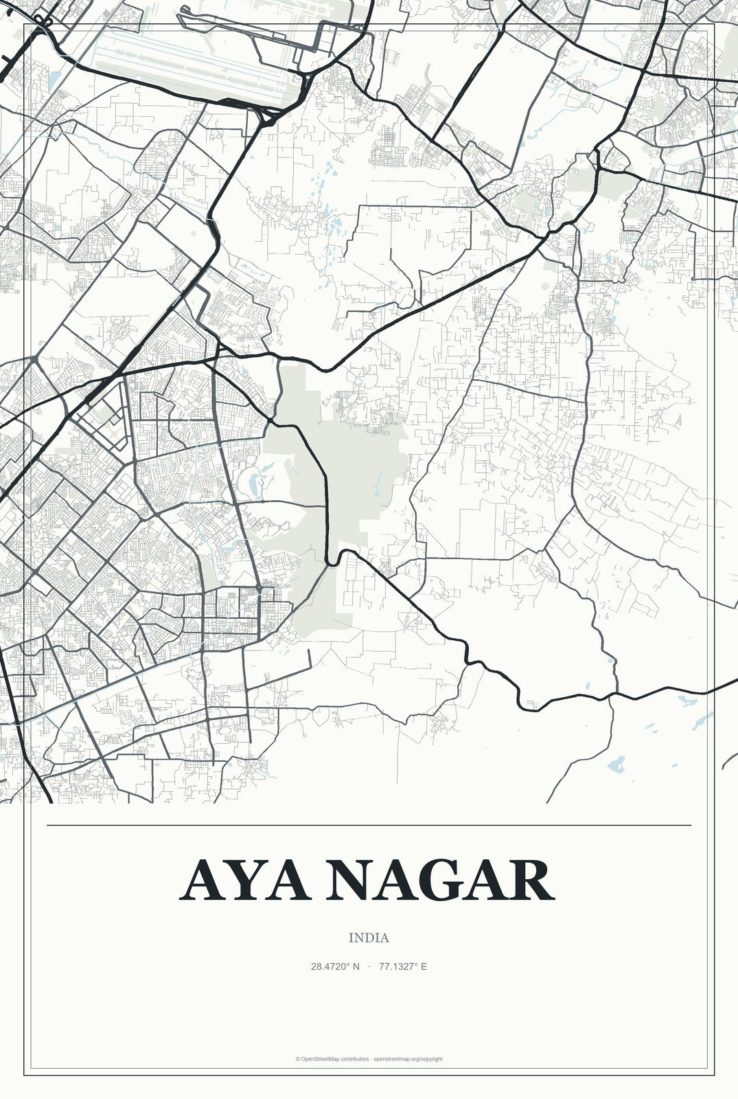Aya Nagar, India City Map Aluminum Sign in Gallery Air style