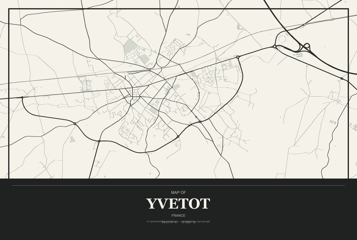 Yvetot, France City Map Aluminum Sign in Museum Plaque style