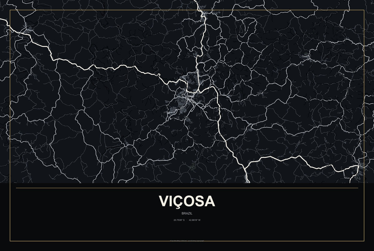 Viçosa, Minas Gerais, Brazil City Map Aluminum Sign in Metropolitan Noir style