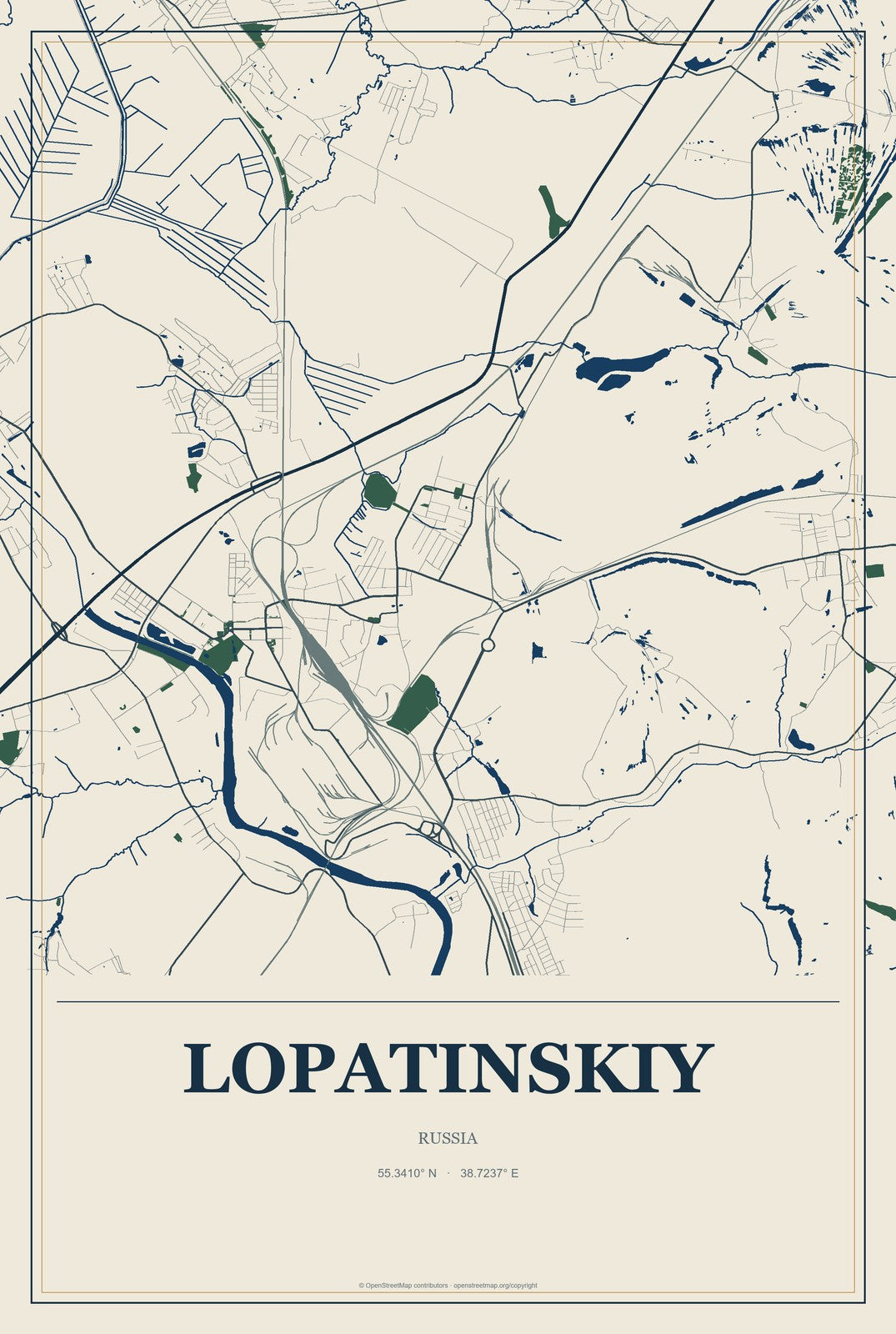 Lopatinskiy, Russia City Map Aluminum Sign in Coastal Cutout style