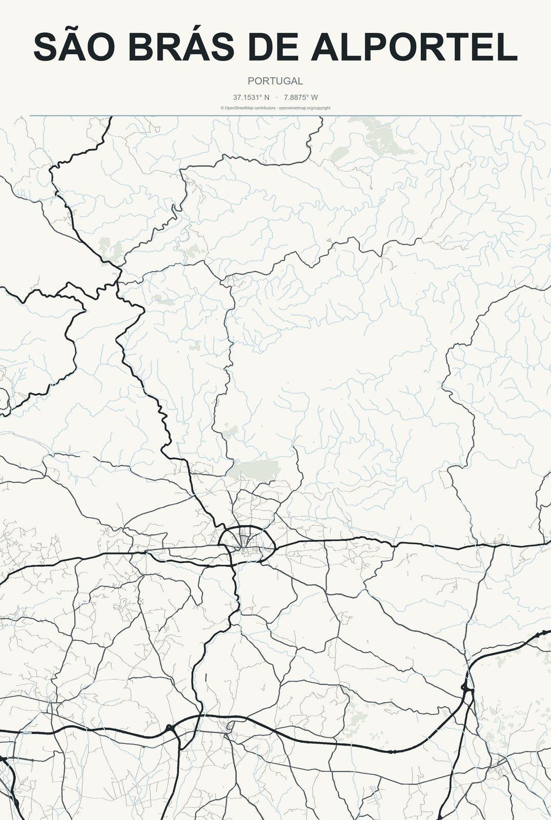 São Brás de Alportel, Portugal City Map Aluminum Sign in Headline Atlas style