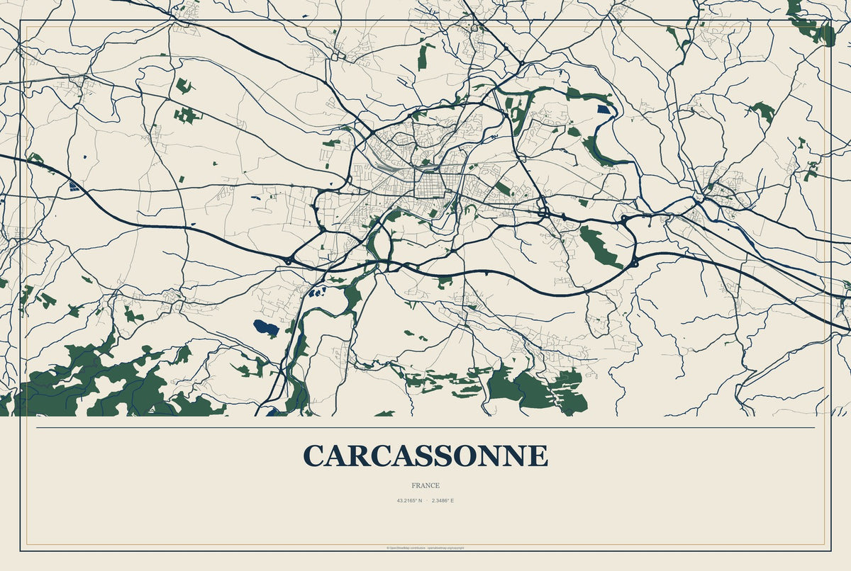 Carcassonne, France City Map Aluminum Sign in Coastal Cutout style