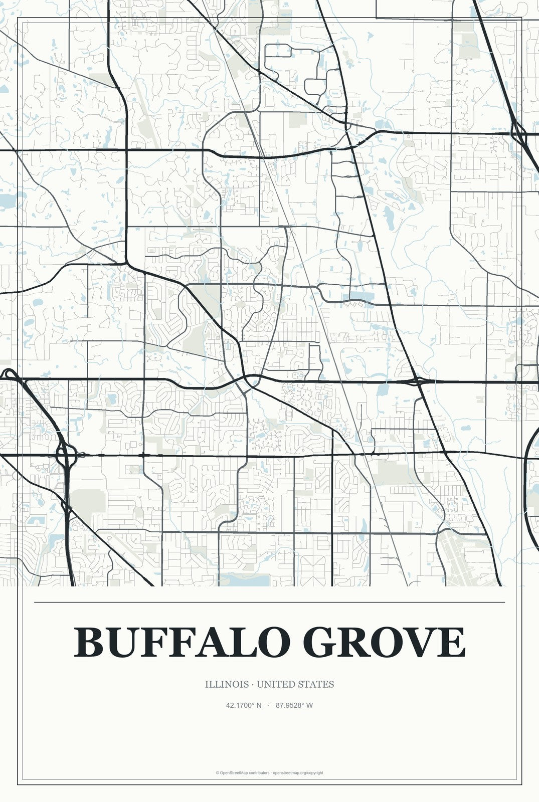 Buffalo Grove, Illinois City Map Aluminum Sign in Gallery Air style