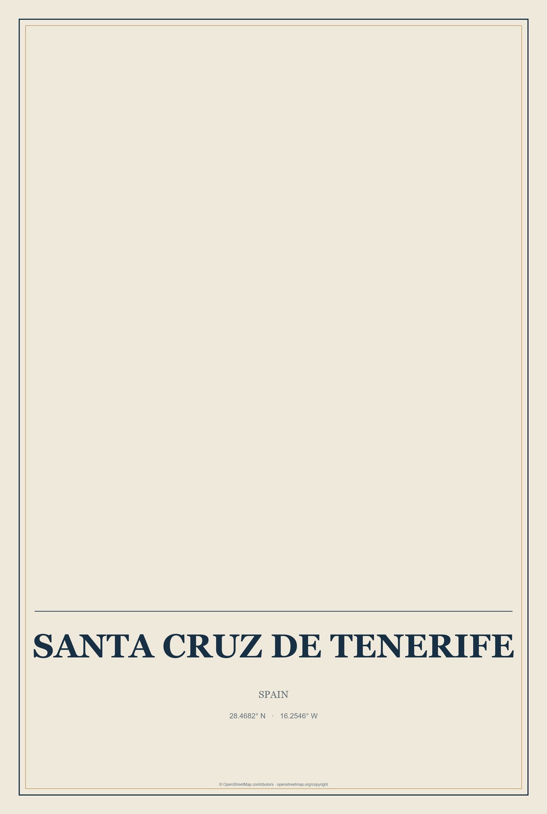 Santa Cruz de Tenerife, Spain City Map Aluminum Sign in Coastal Cutout style