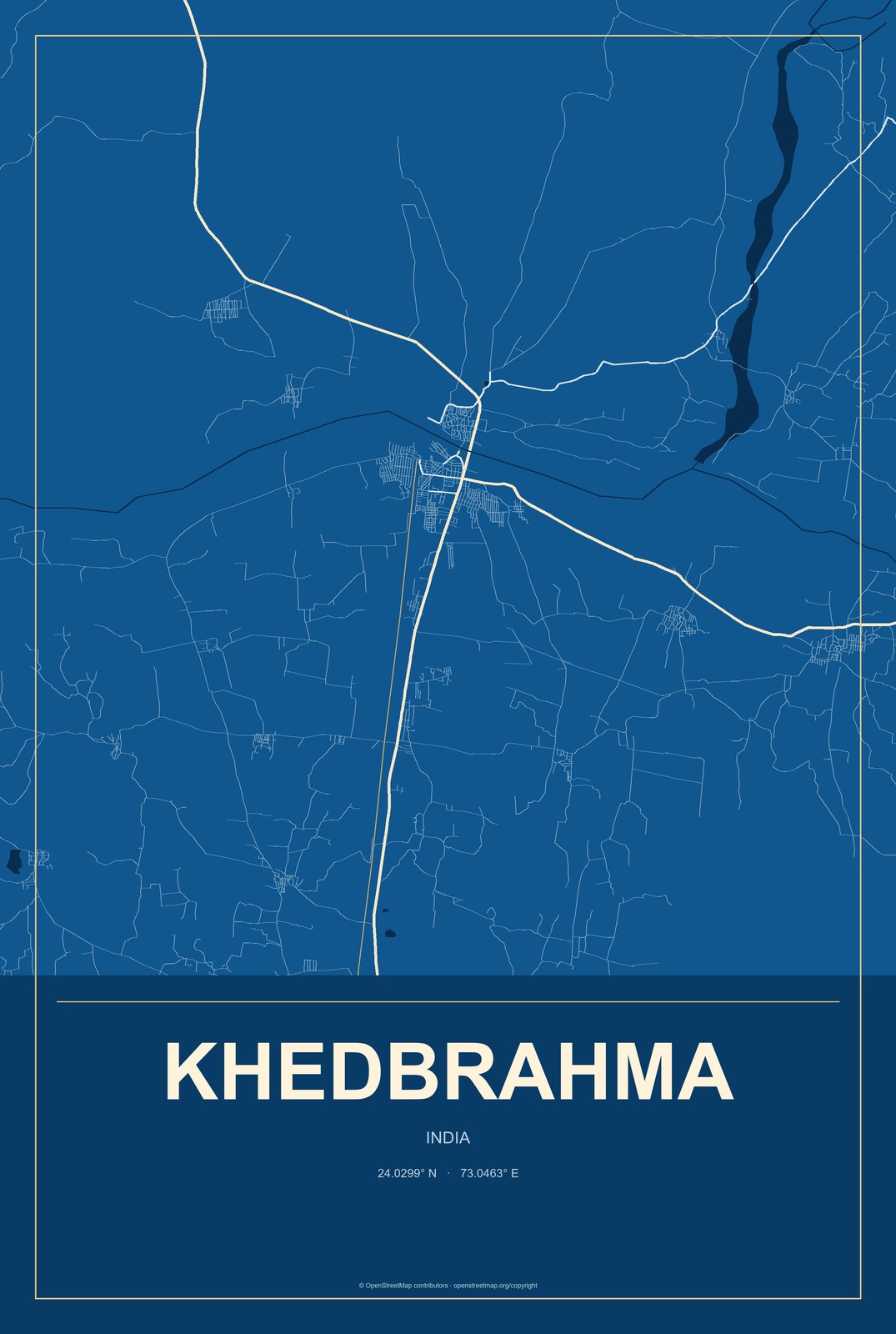 Khedbrahma, India City Map Aluminum Sign in Harbor Cobalt style
