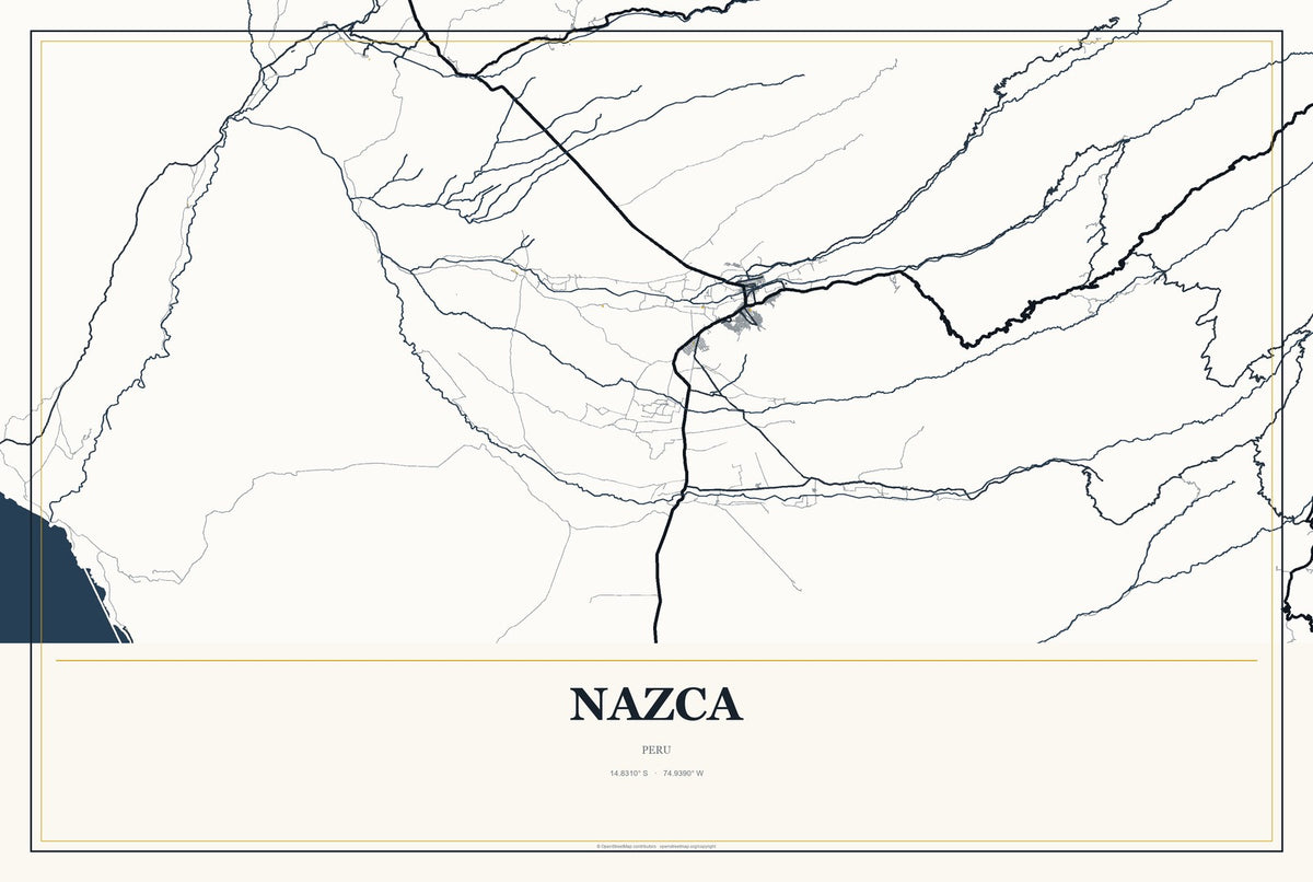 Nazca, Peru City Map Aluminum Sign in Citrine Modern style