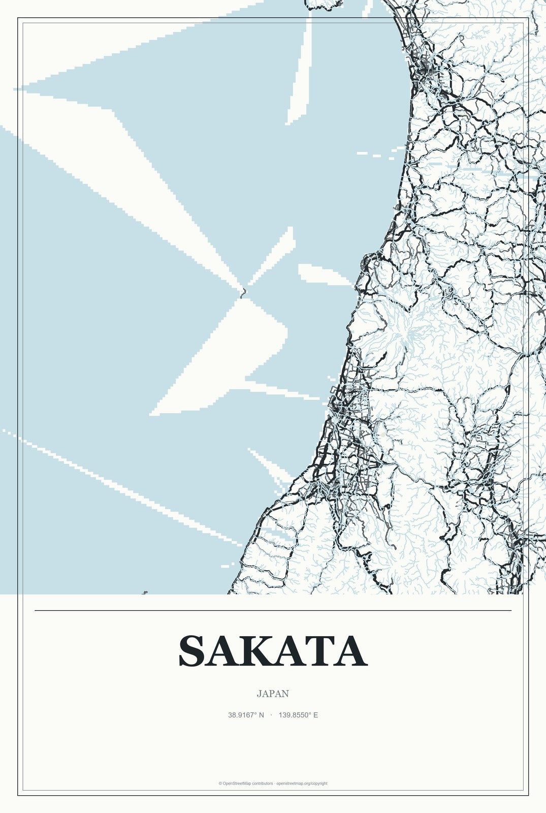 Sakata, Japan City Map Aluminum Sign in Gallery Air style