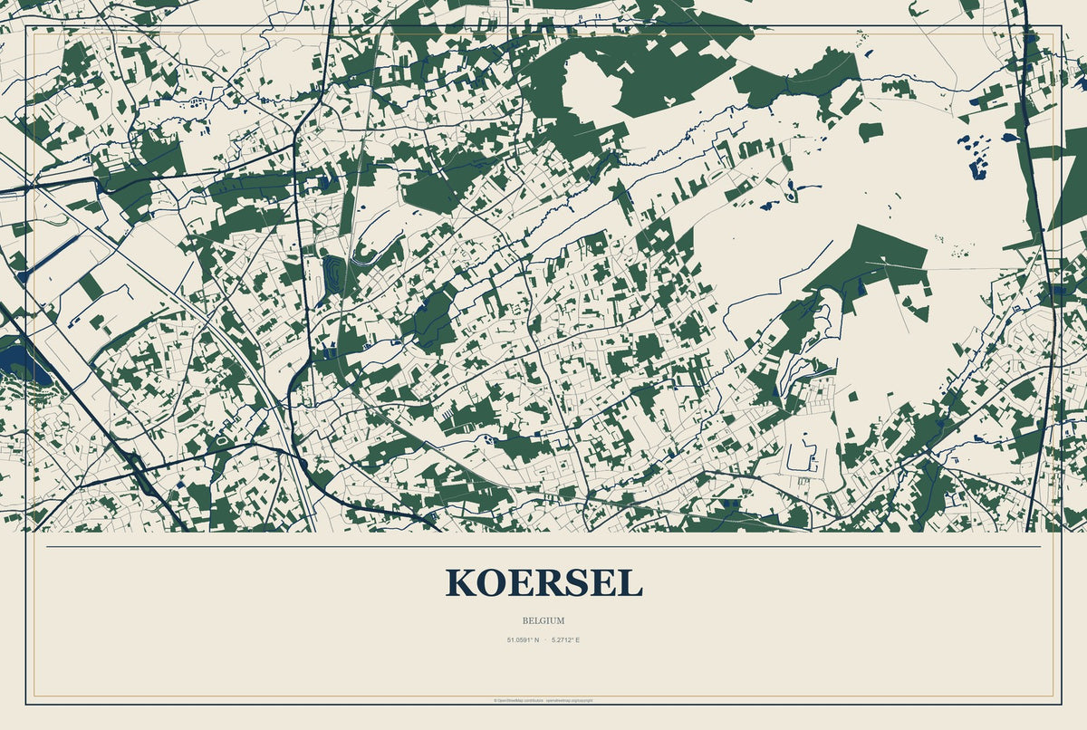 Koersel, Belgium City Map Aluminum Sign in Coastal Cutout style