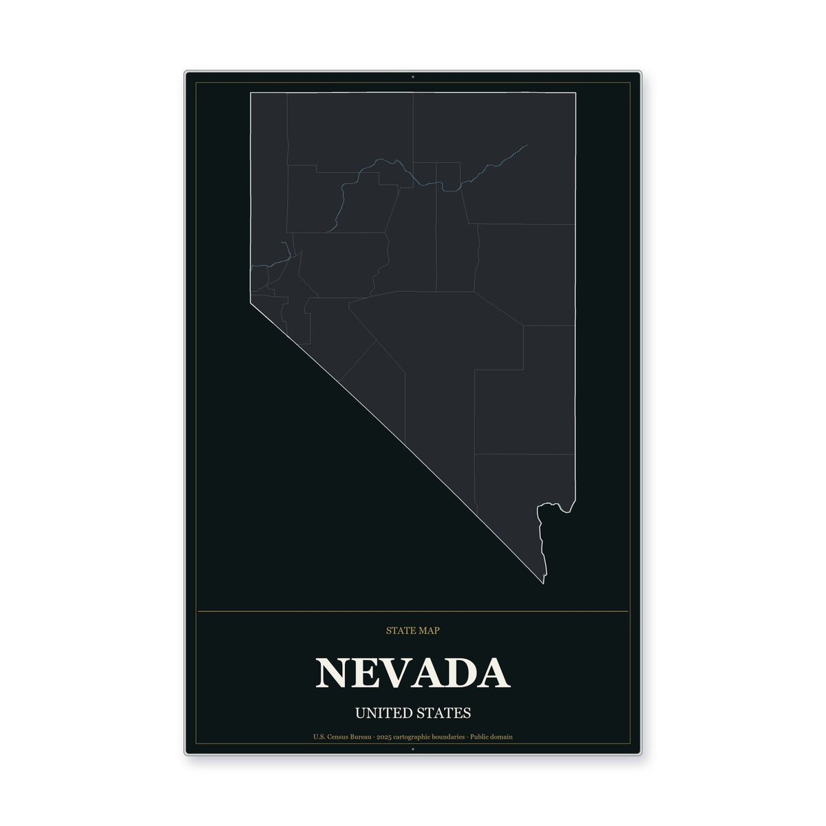 Nevada state map aluminum sign in Metropolitan Noir style