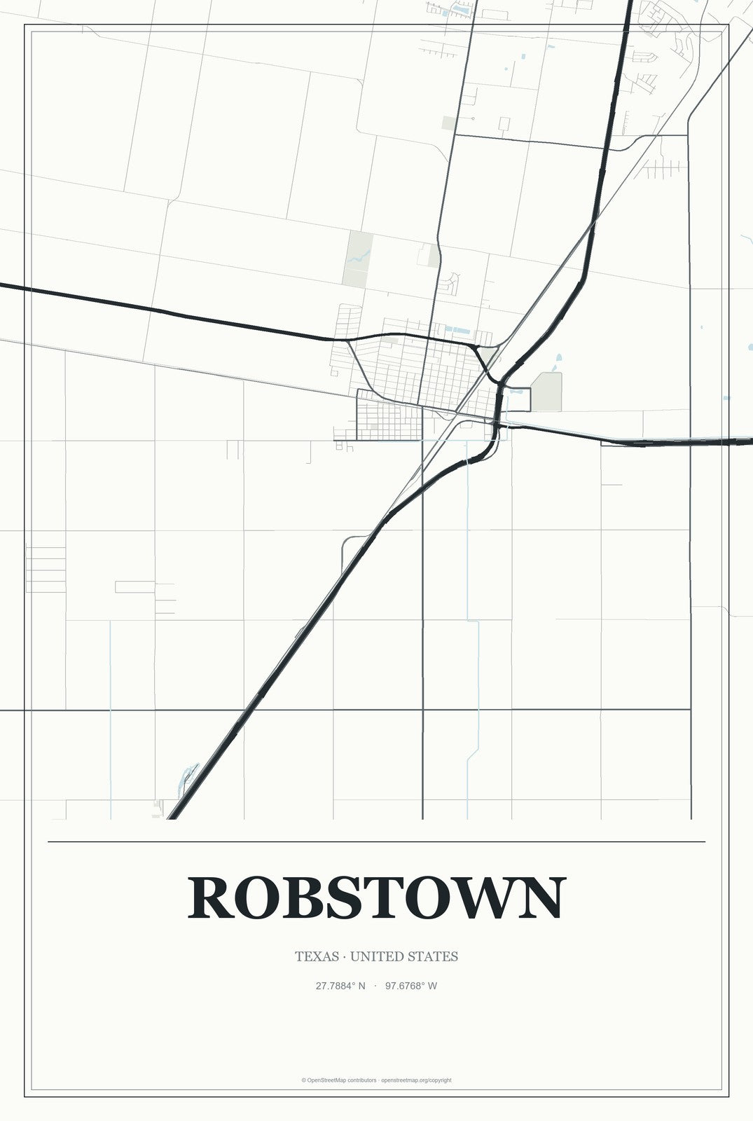 Robstown, Texas City Map Aluminum Sign in Gallery Air style