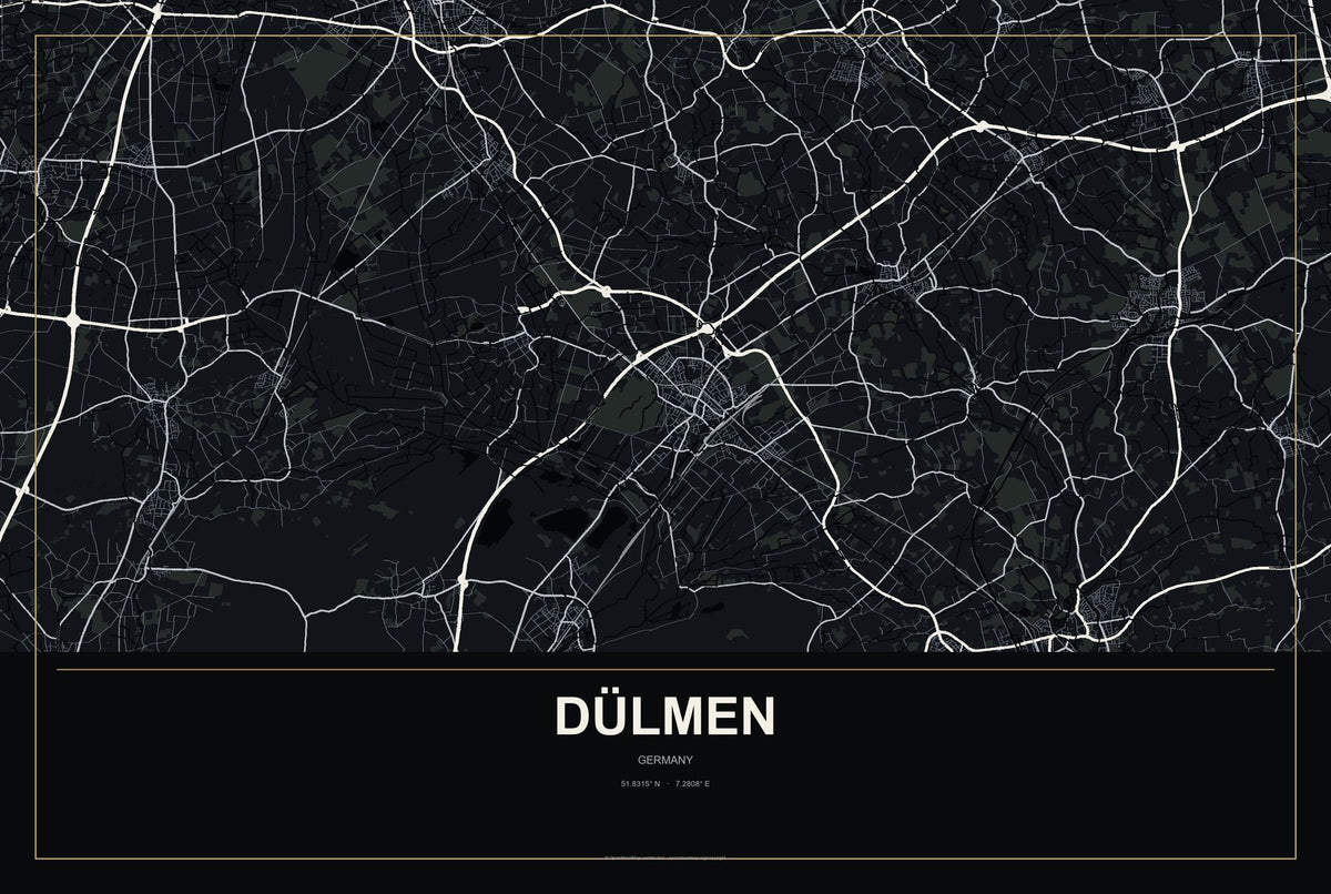 Dülmen, Germany City Map Aluminum Sign in Metropolitan Noir style
