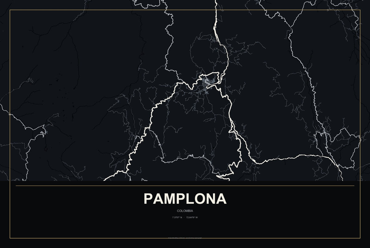 Pamplona, Colombia City Map Aluminum Sign in Metropolitan Noir style
