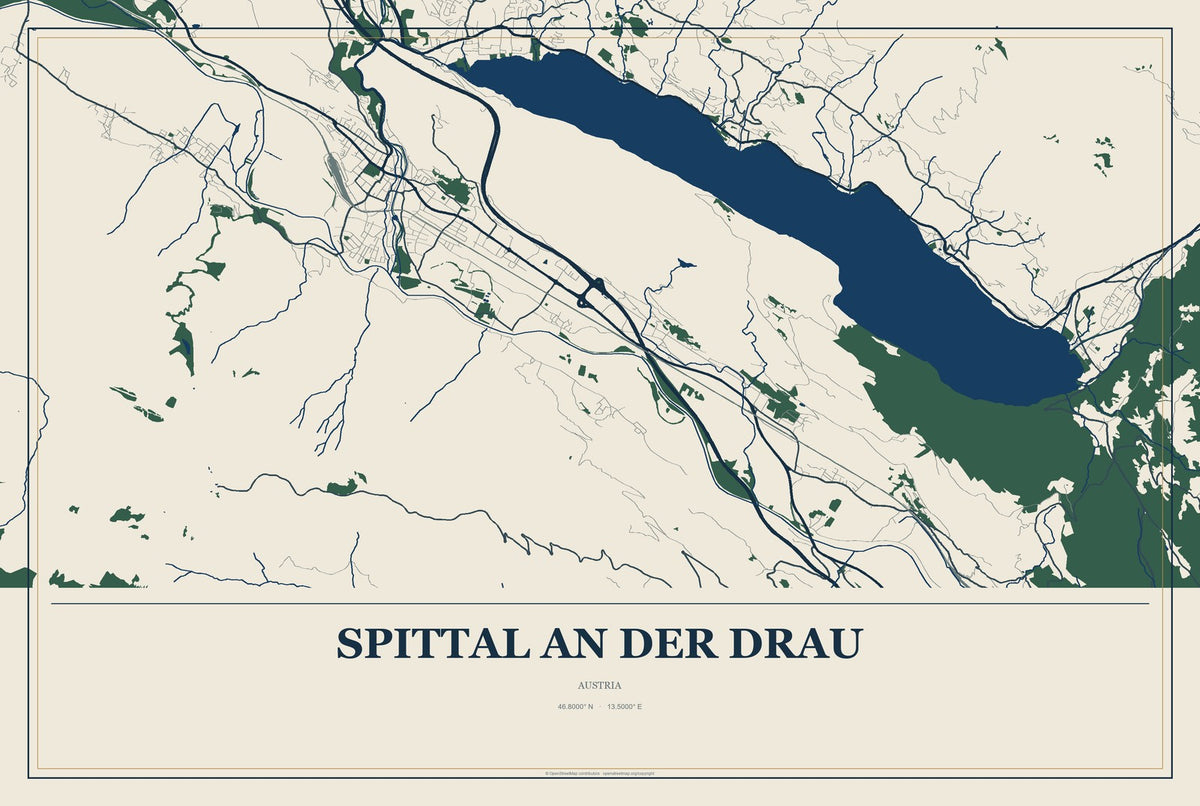 Spittal an der Drau, Austria City Map Aluminum Sign in Coastal Cutout style