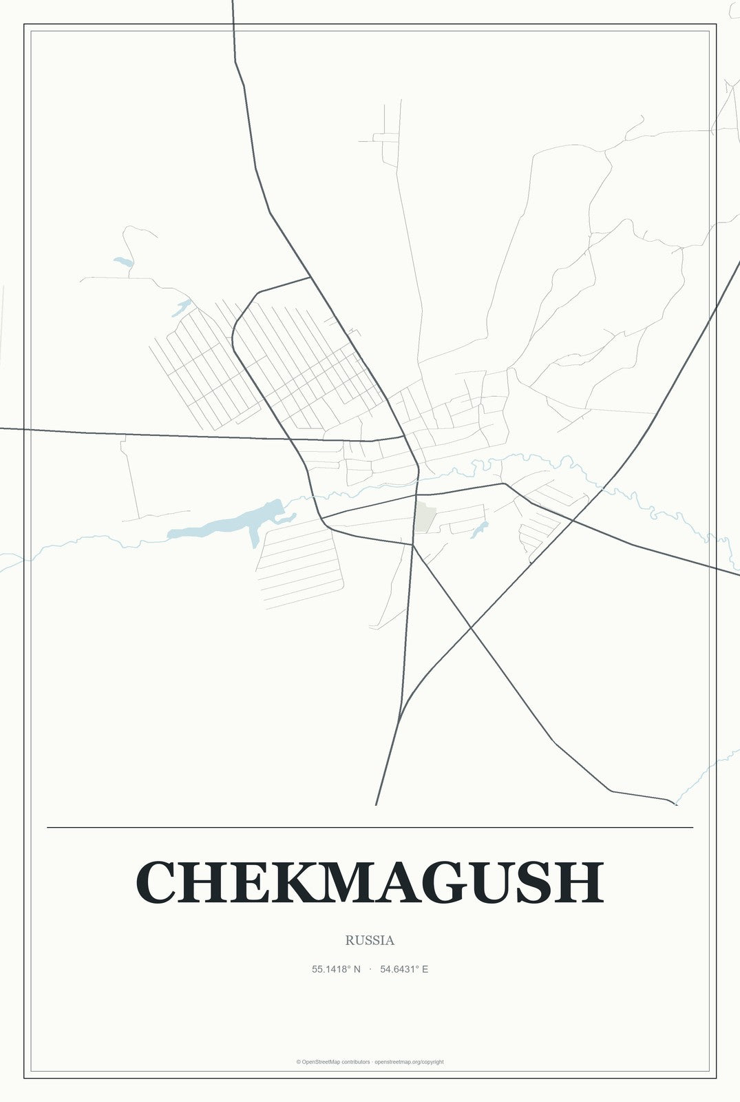 Chekmagush, Russia City Map Aluminum Sign in Gallery Air style