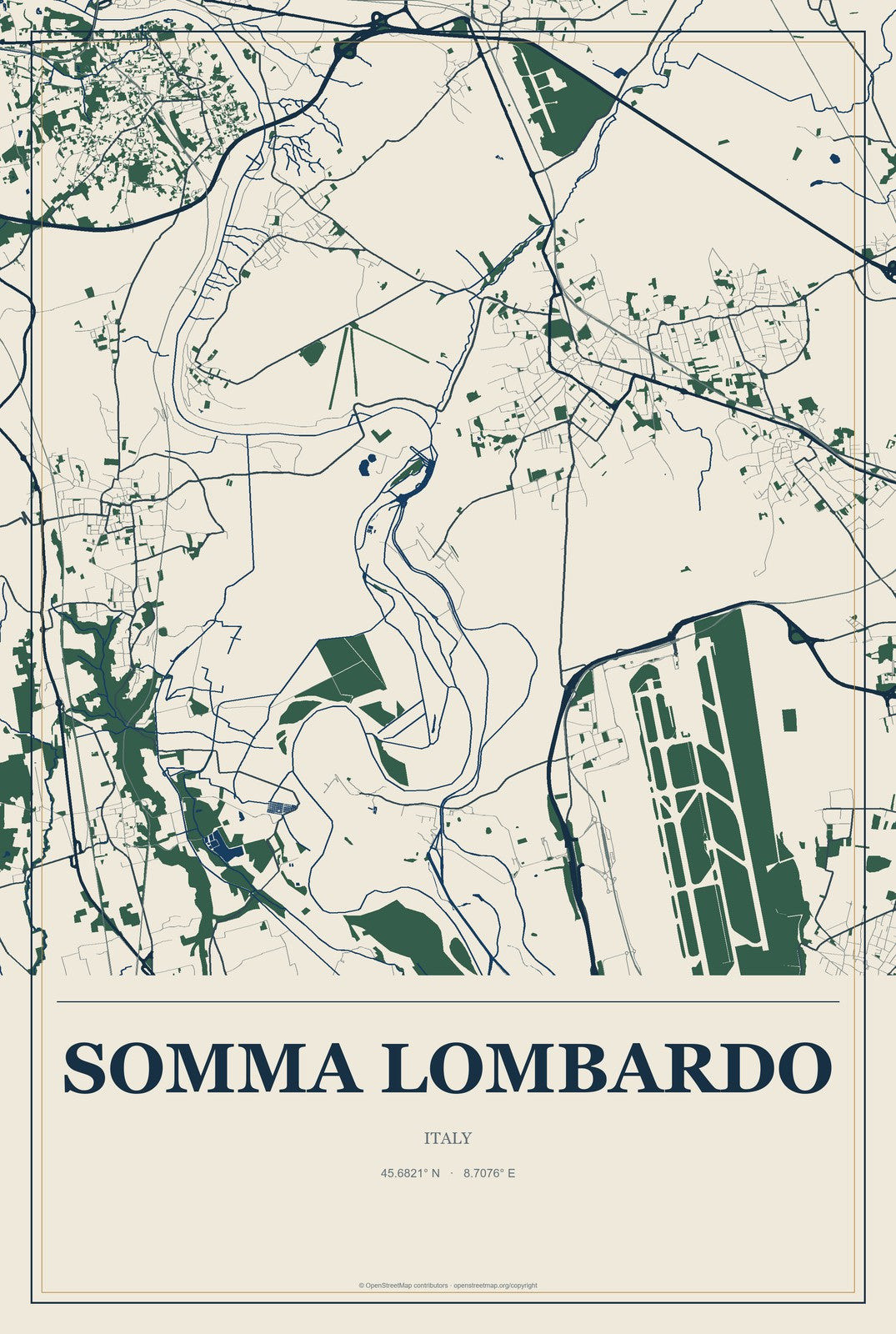Somma Lombardo, Italy City Map Aluminum Sign in Coastal Cutout style