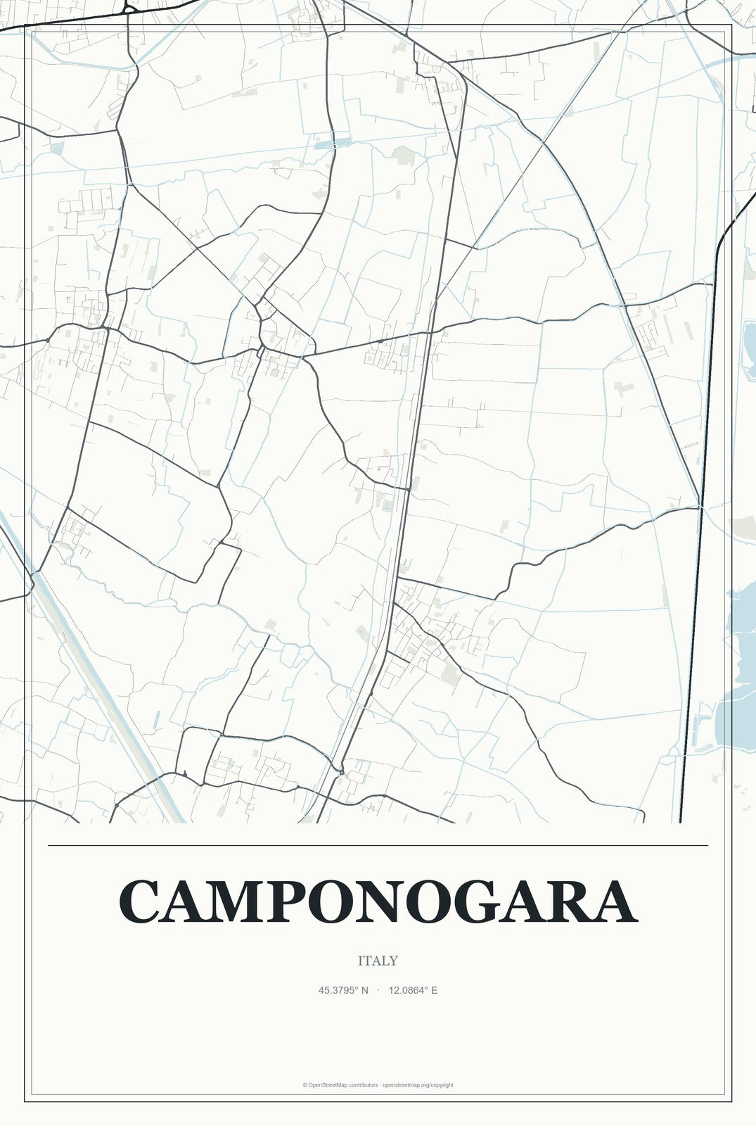 Camponogara, Italy City Map Aluminum Sign in Gallery Air style
