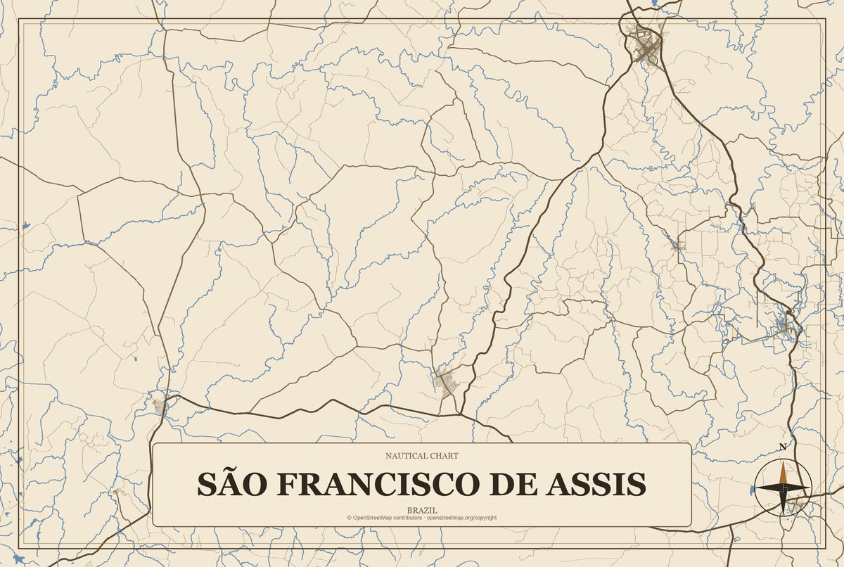 São Francisco de Assis, Brazil City Map Aluminum Sign in Heritage Nautical style