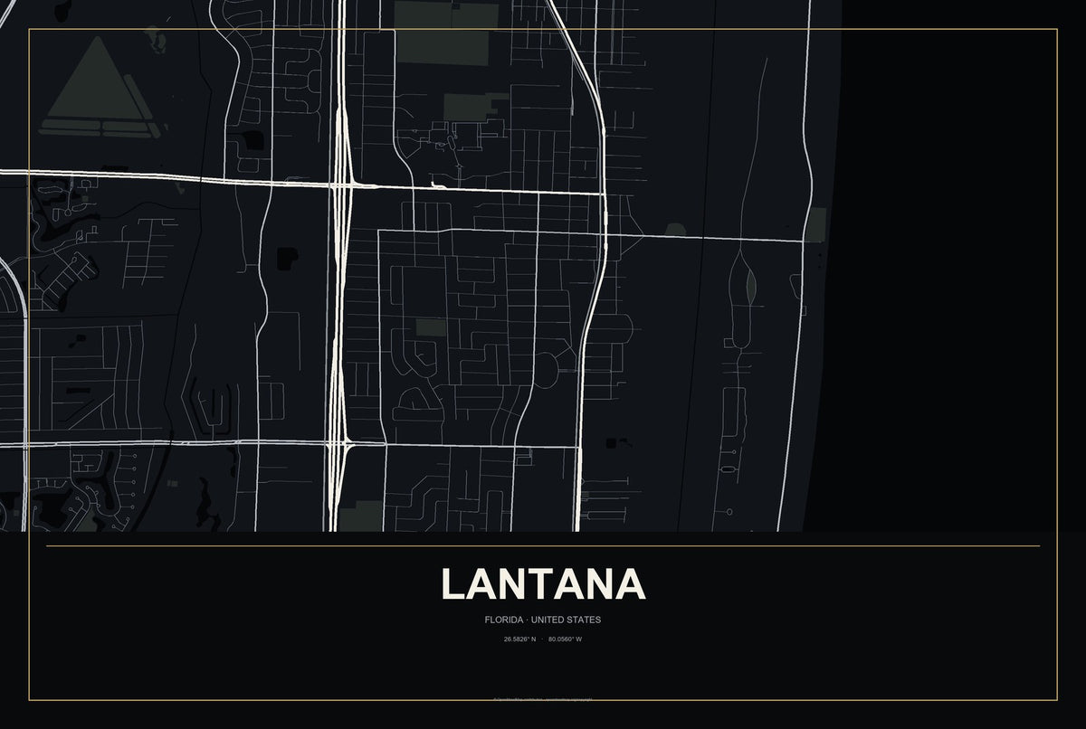 Lantana, Florida City Map Aluminum Sign in Metropolitan Noir style