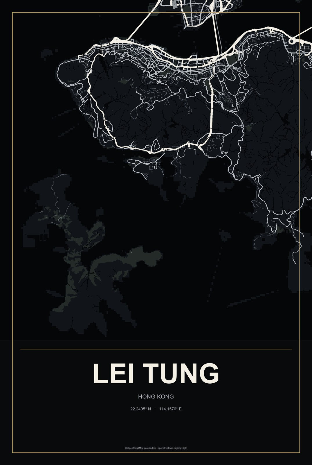 Lei Tung, Hong Kong City Map Aluminum Sign in Metropolitan Noir style