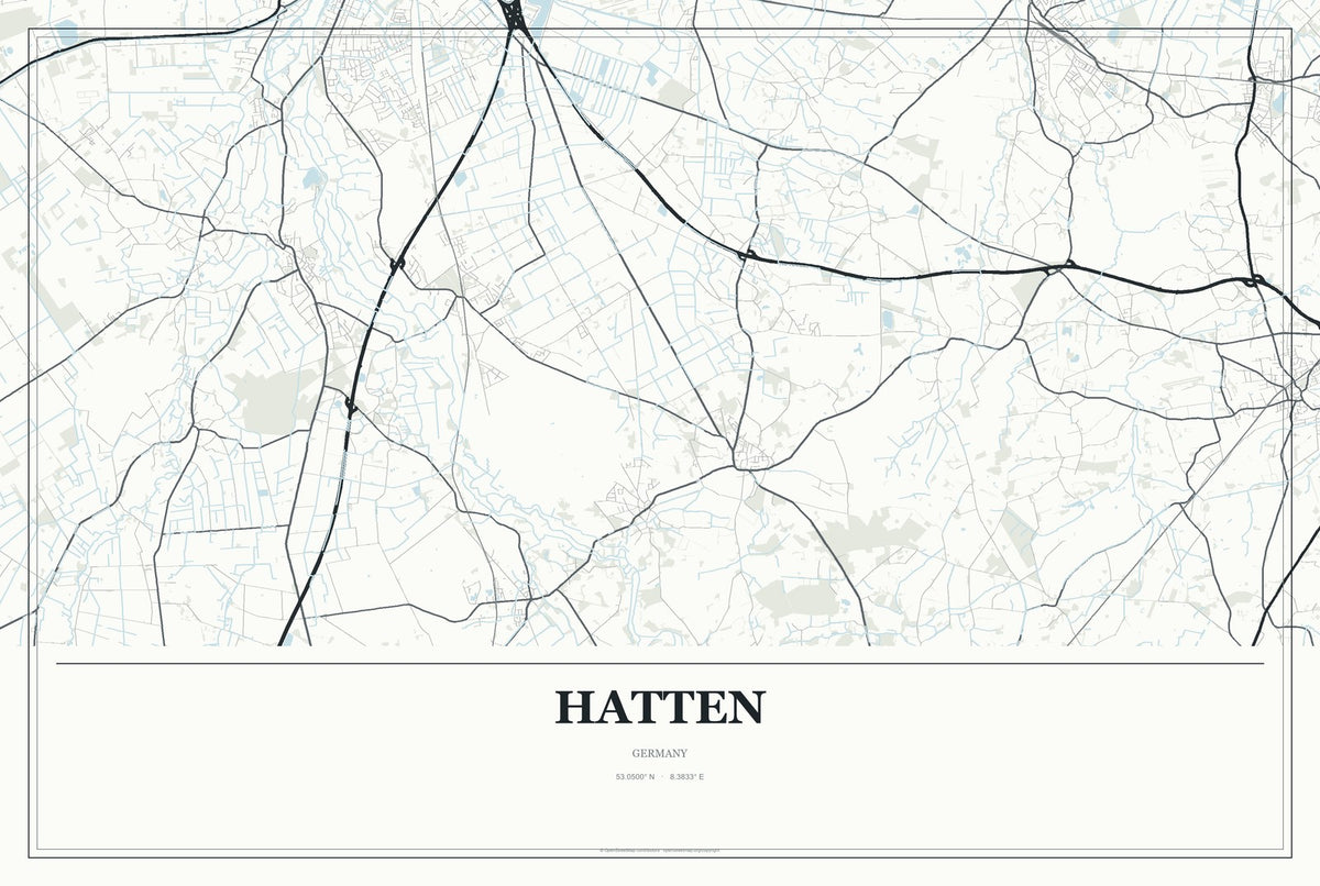 Hatten, Germany City Map Aluminum Sign in Gallery Air style