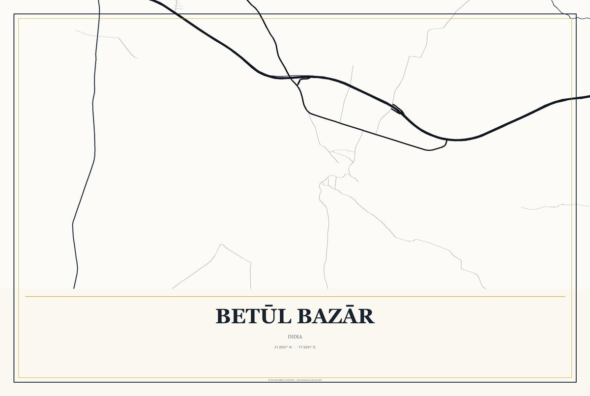 Betūl Bazār, India City Map Aluminum Sign in Citrine Modern style