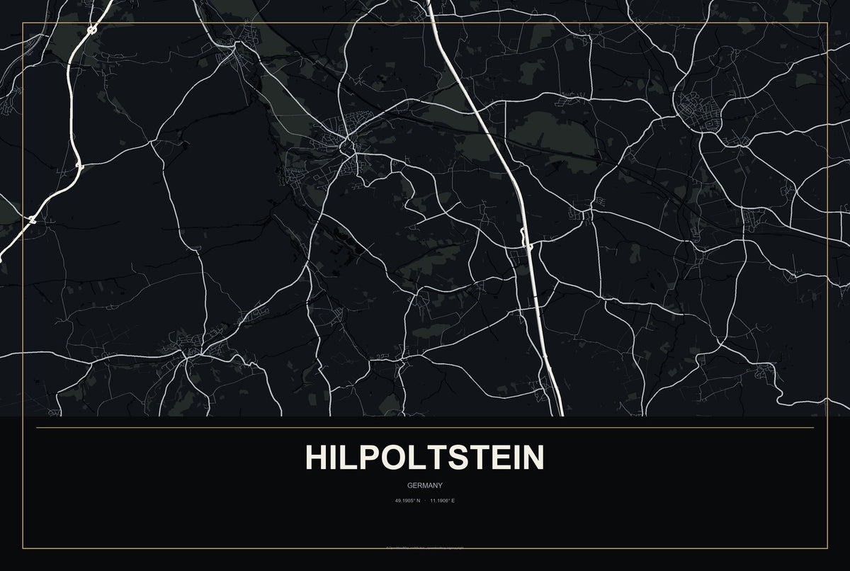 Hilpoltstein, Germany City Map Aluminum Sign in Metropolitan Noir style