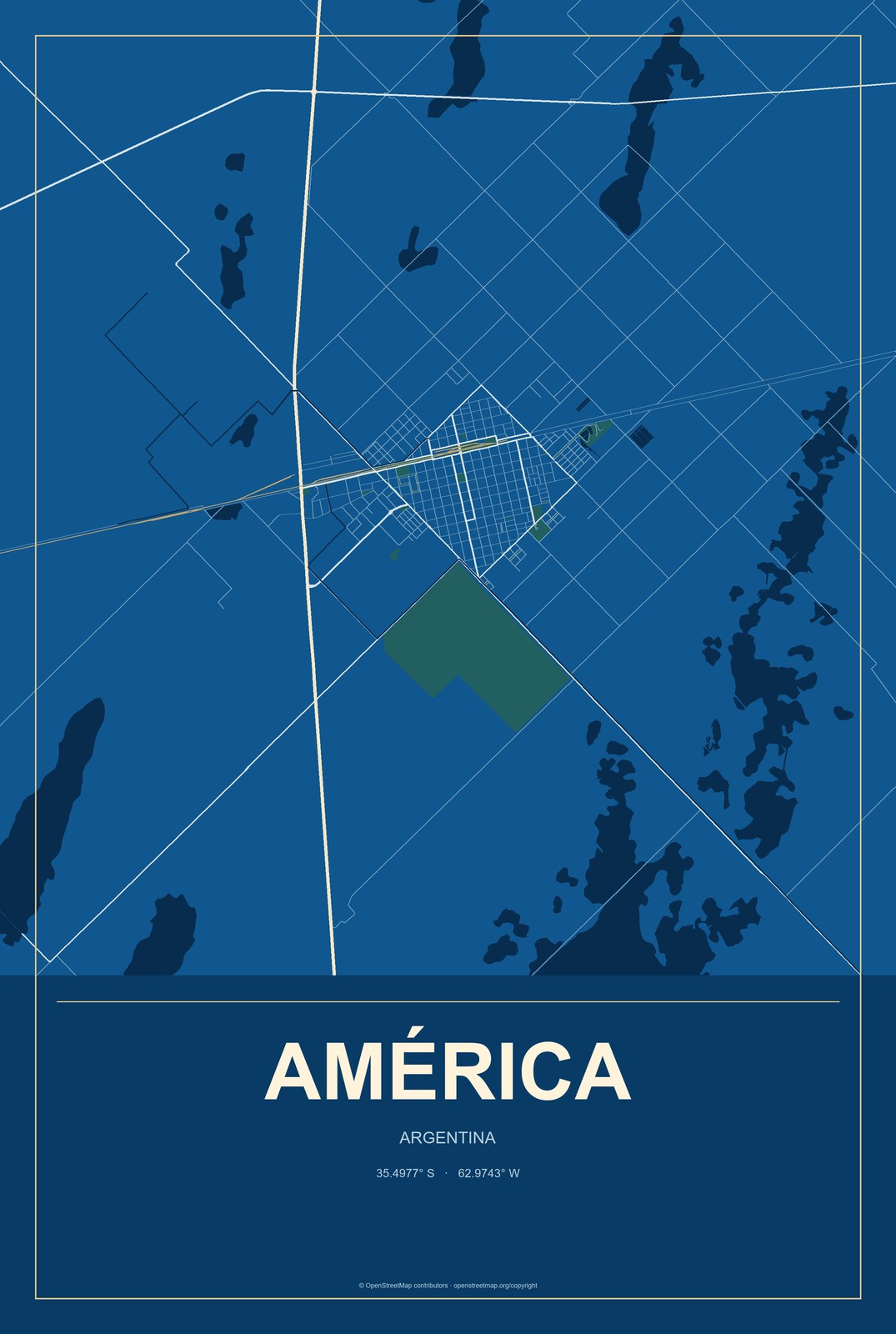 América, Argentina City Map Aluminum Sign in Harbor Cobalt style