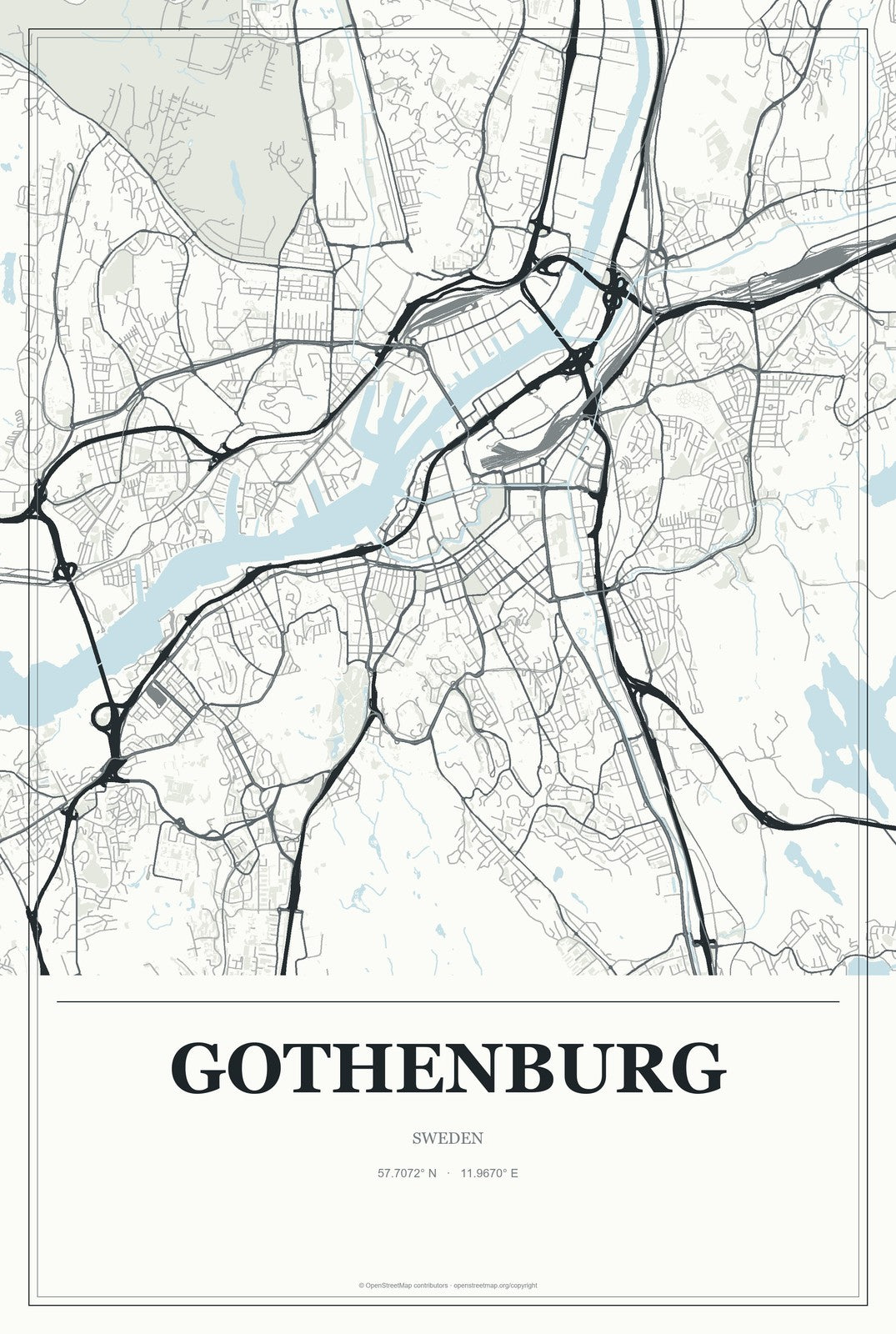 Gothenburg, Sweden City Map Aluminum Sign in Gallery Air style