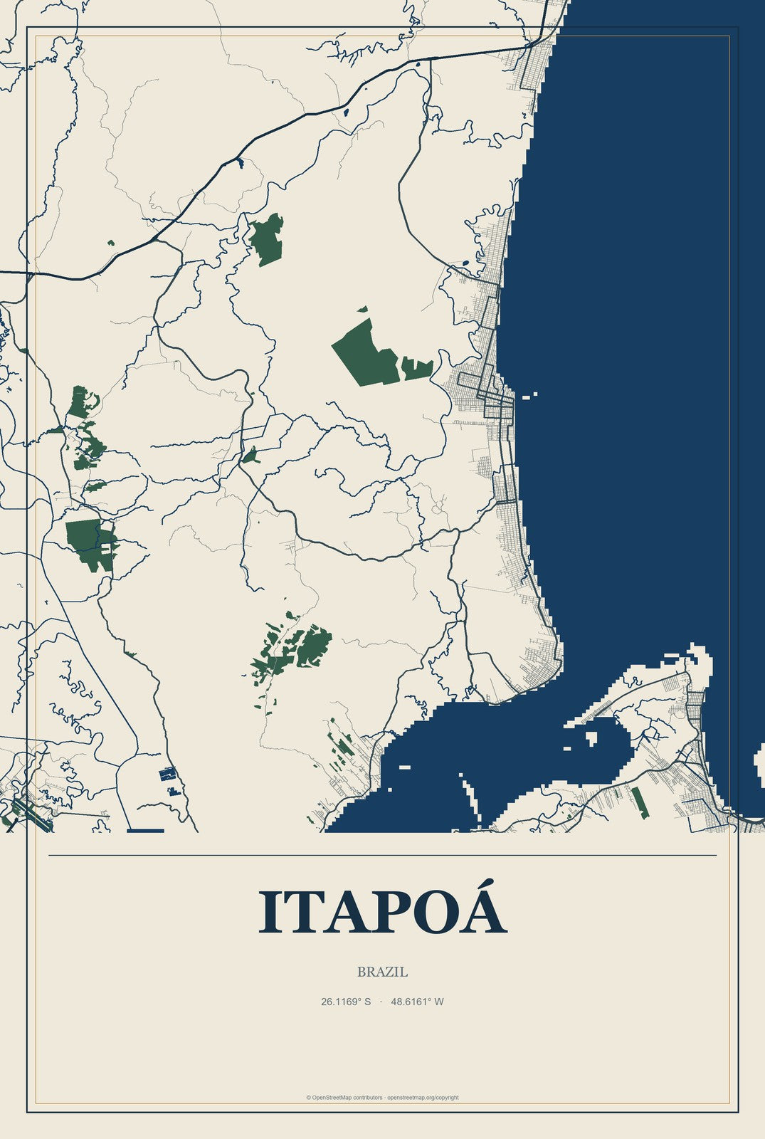 Itapoá, Brazil City Map Aluminum Sign in Coastal Cutout style