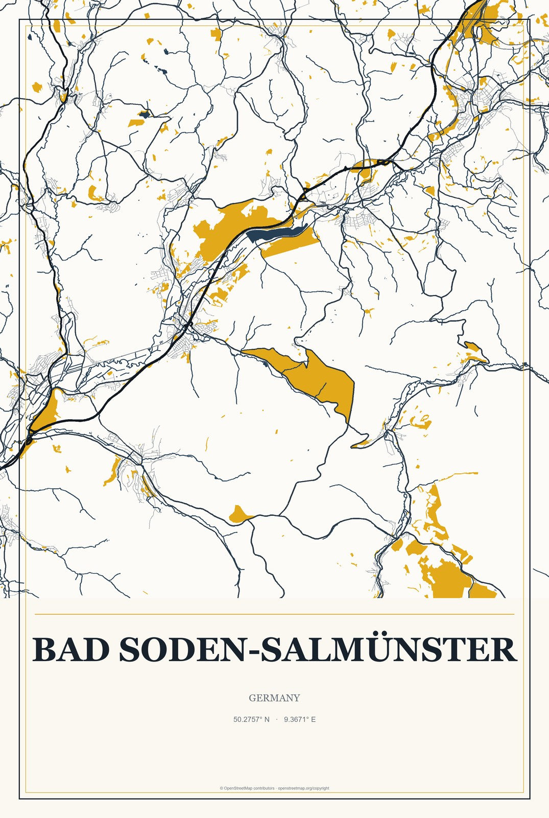 Bad Soden-Salmünster, Germany City Map Aluminum Sign in Citrine Modern style