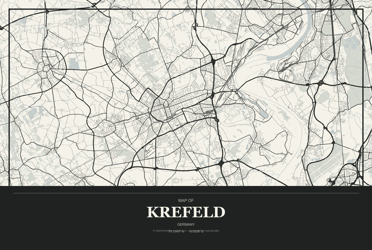 Krefeld, Germany City Map Aluminum Sign in Museum Plaque style