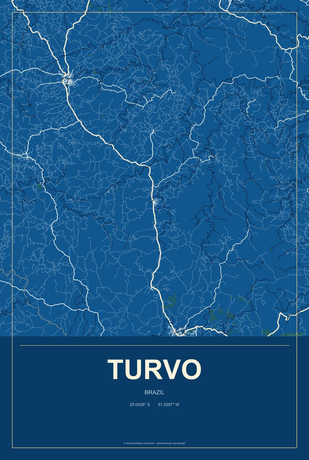 Turvo, Paraná, Brazil City Map Aluminum Sign in Harbor Cobalt style