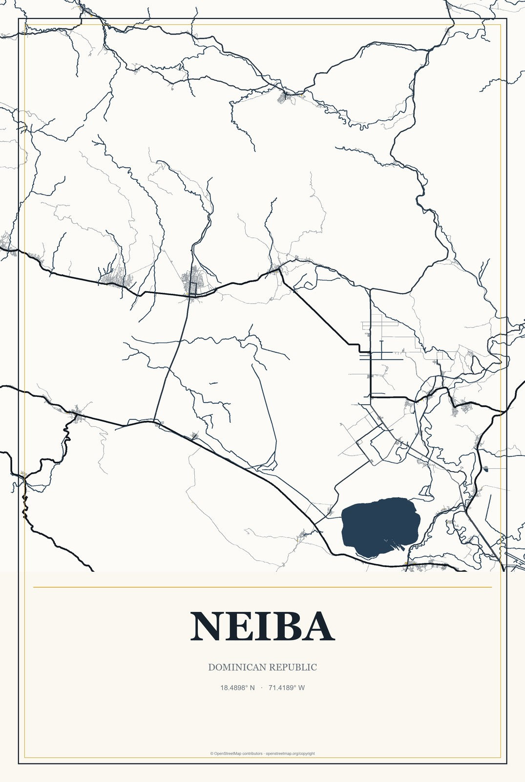 Neiba, Dominican Republic City Map Aluminum Sign in Citrine Modern style