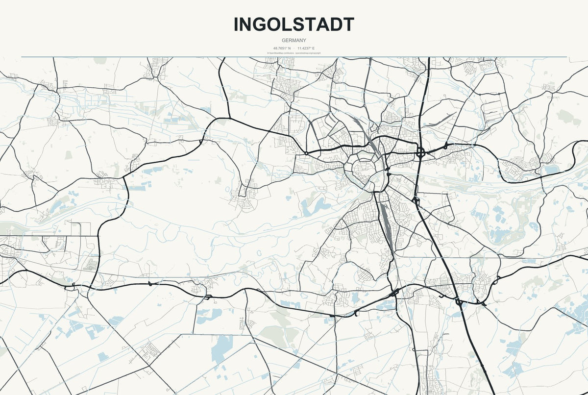 Ingolstadt, Germany City Map Aluminum Sign in Headline Atlas style