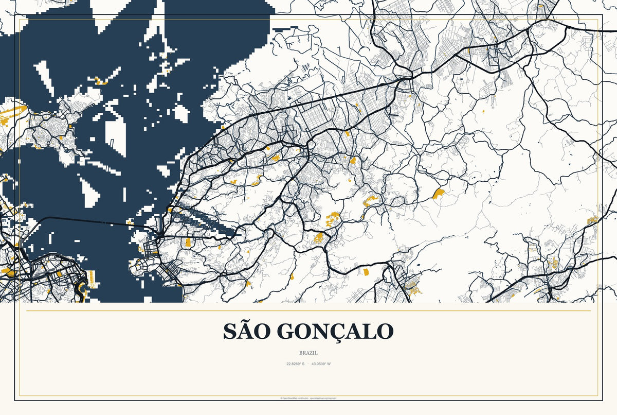 São Gonçalo, Brazil City Map Aluminum Sign in Citrine Modern style
