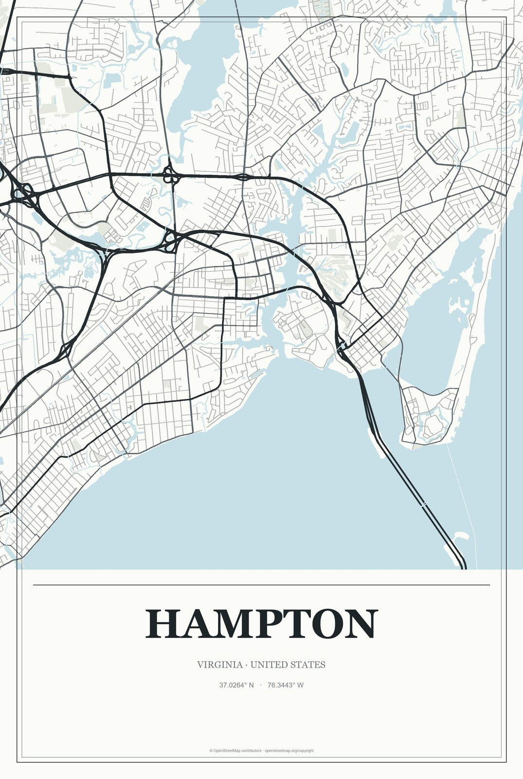 Hampton, Virginia City Map Aluminum Sign in Gallery Air style