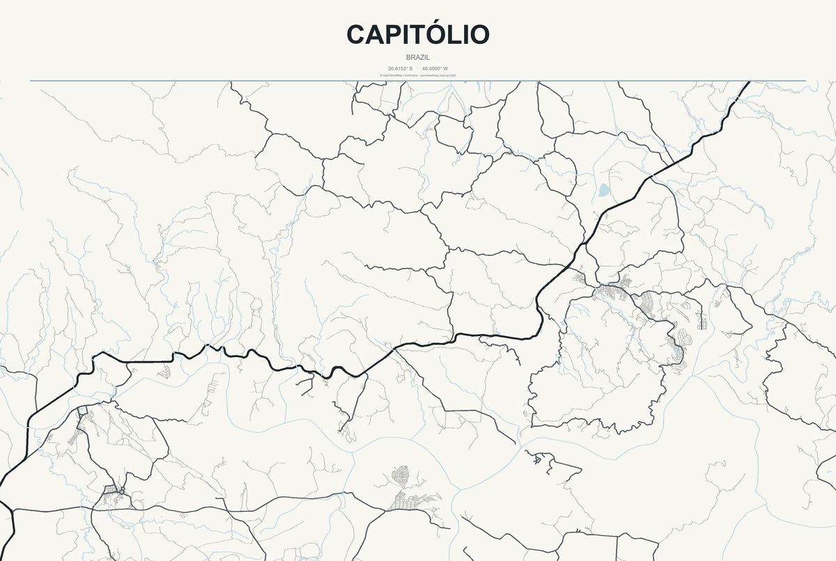 Capitólio, Brazil City Map Aluminum Sign in Headline Atlas style