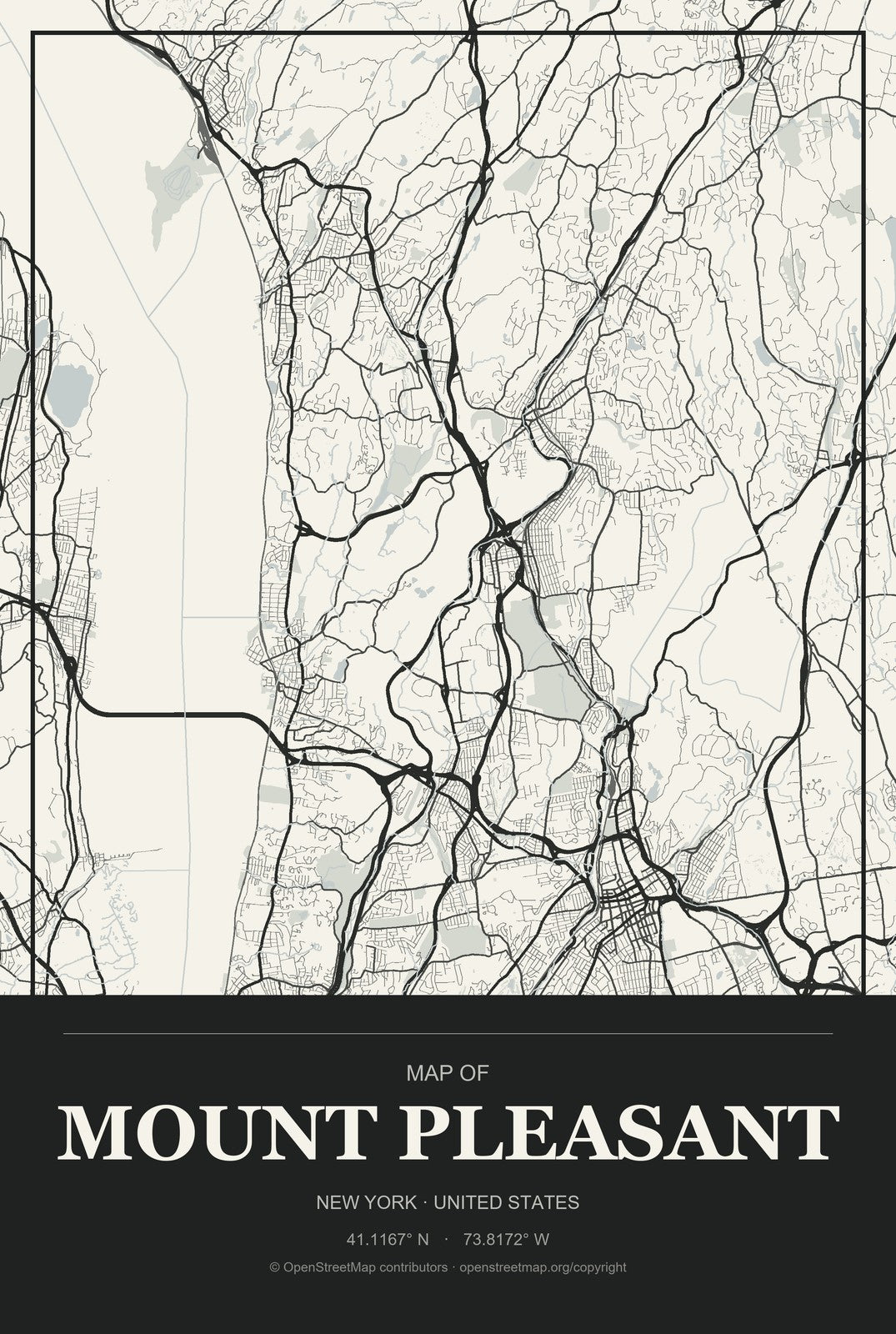 Mount Pleasant, New York City Map Aluminum Sign in Museum Plaque style