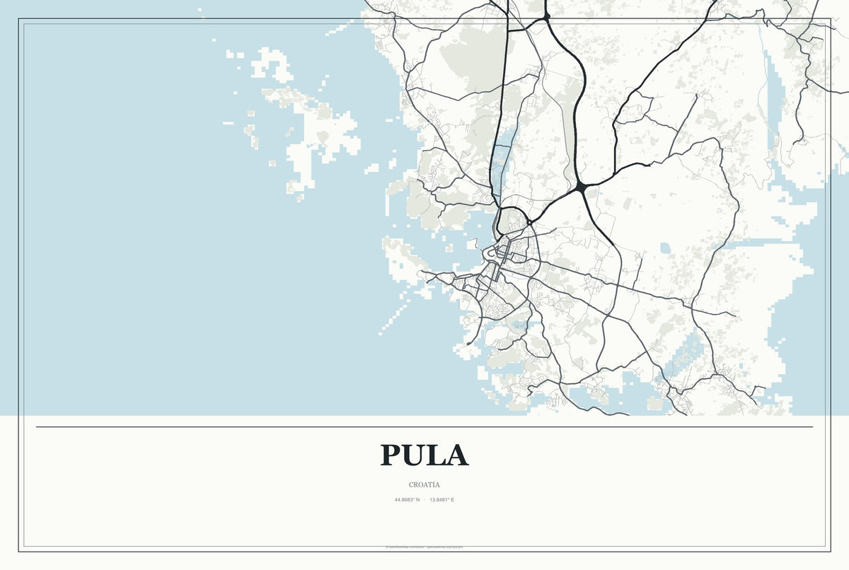 Pula, Croatia City Map Aluminum Sign in Gallery Air style