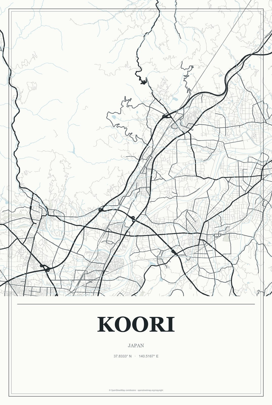 Koori, Japan City Map Aluminum Sign in Gallery Air style