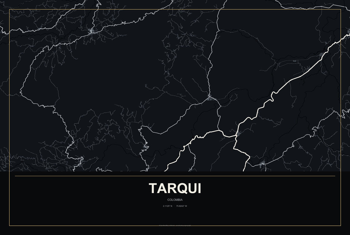 Tarqui, Colombia City Map Aluminum Sign in Metropolitan Noir style