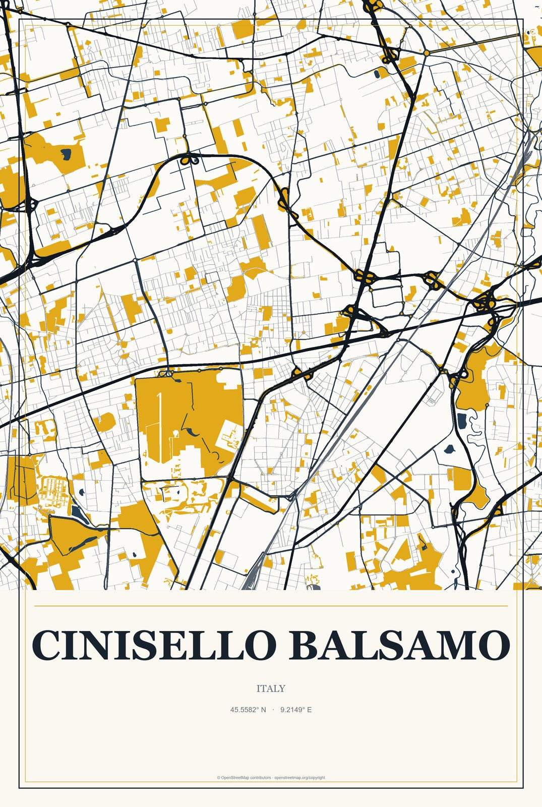 Cinisello Balsamo, Italy City Map Aluminum Sign in Citrine Modern style