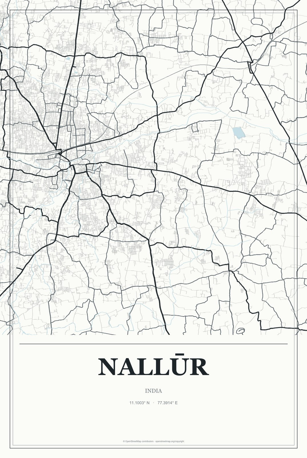 Nallūr, India City Map Aluminum Sign in Gallery Air style
