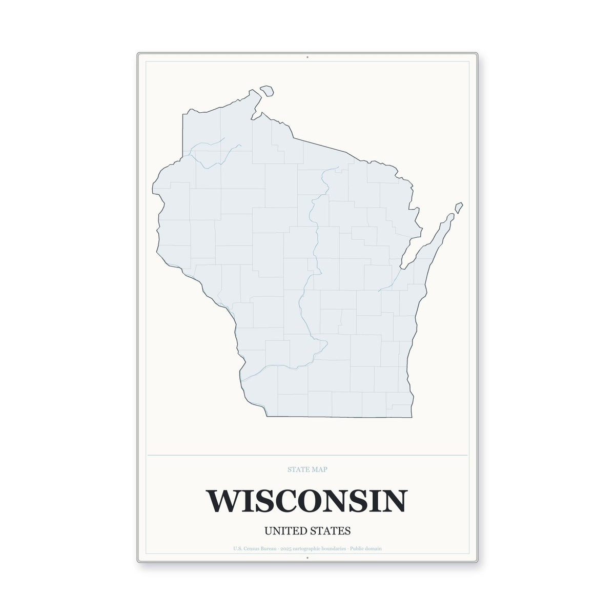 Wisconsin state map aluminum sign in Gallery Air style